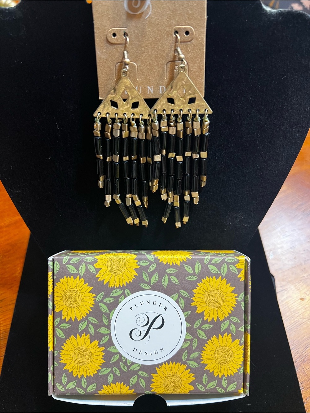 Plunder Black and Gold Beaded Fringe Earrings